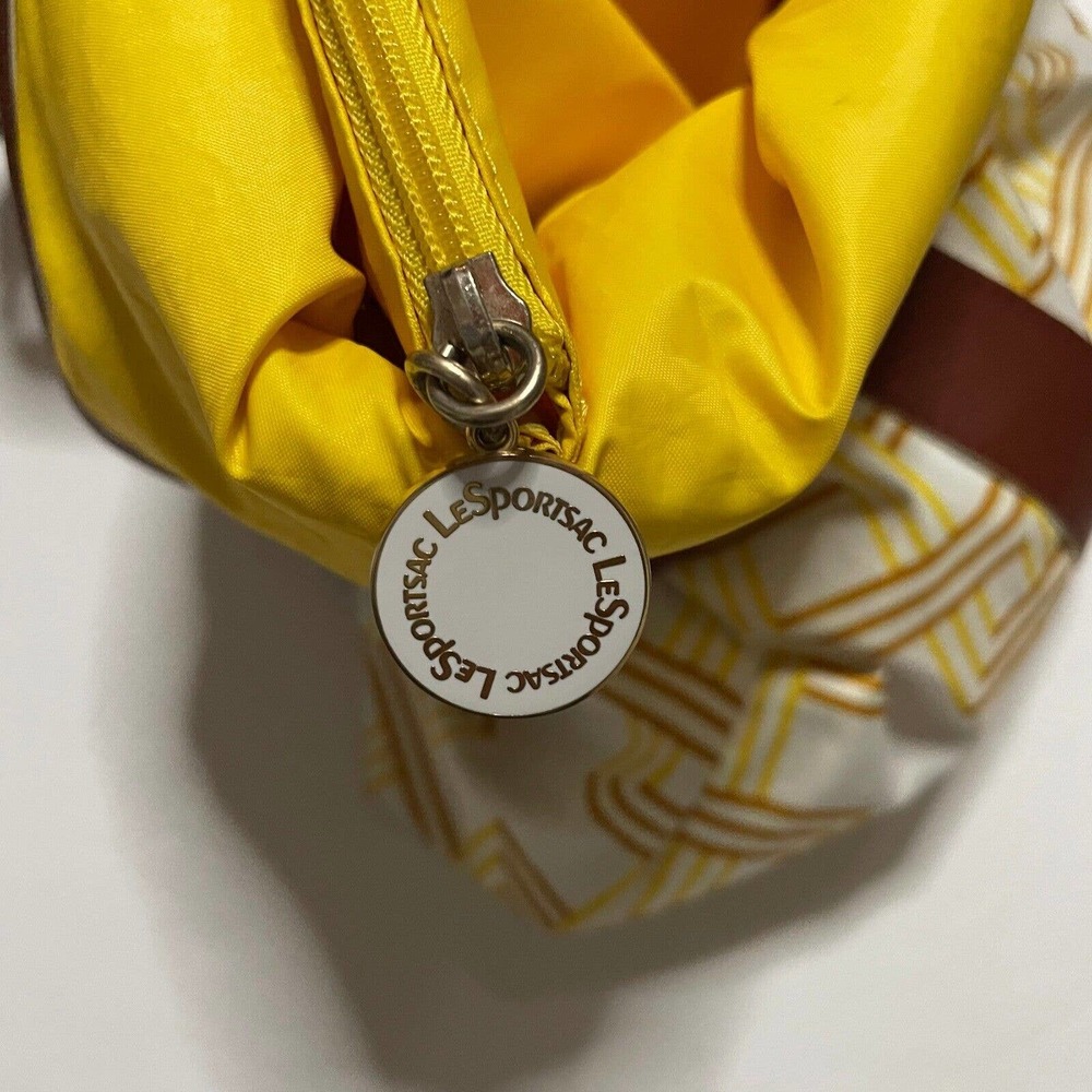 LeSportsac Yellow, White & Brown Nylon Hobo Bag With Faux Leather Trim, Rare - Picture 9 of 12